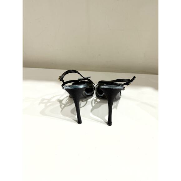 Saint Laurent YSL Patent-Leather Heeled Slingback Sandals Black Women's EU 37 - Picture 5 of 6